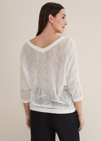 Phase Eight Vera Pointelle Stitch Knitwear White USA | 1460837-GS